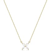 BYIA S925 Sterling Silver Necklace for Women Marquise Cubic Zirconia Necklaces 14K Gold Plated 16.5+2" Adjustable Chain Four-Leaf CZ Flower Dainty Floral Pendant Elegant Jewelry