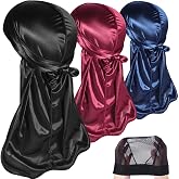 3PCS Silky Durags Pack for Men Waves, Satin Doo Rag, Award 1 Wave Cap,J | Long Tails Wide Straps Satin Durag,Ideal for Braids, Locs, Waves, No Head Crease Outer Stitching Breathable Soft Silky Fabric