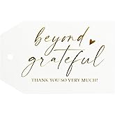 G2PLUS Thank You Gift Tags, Beyond Grateful Tag, 50PCS Thank You So Very Much Tags, Gold Foil Gift Tag with String for Wedding, Baby Shower, Birthday, Fall Holiday Party Favors (3''x2'')