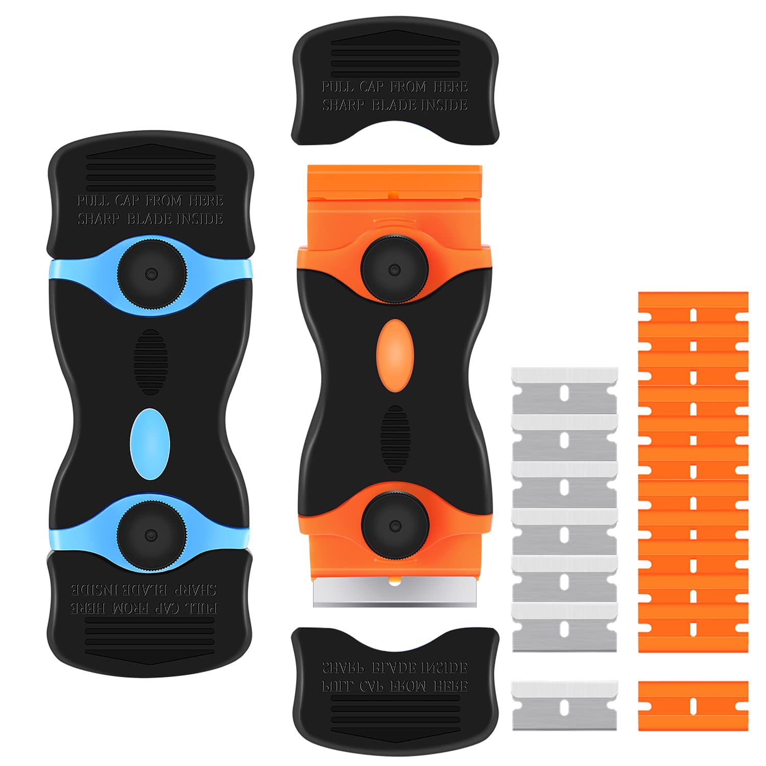 Photo 1 of 2PACK Razor Blade Scraper, 2-in-1 Scraper Tool with 12Pcs Plastic Blades and 7Pcs Metal Blades, Multi-Purpose Cleaning Razor Scraper for Decals, Stickers, Labels, Caulk, Adhesive, Paint Removal