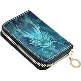 Sletend Mythical Dragon Dinosaur RFID Credit Card Holder Leather With Zipper Card Case Wallet for Women Girls