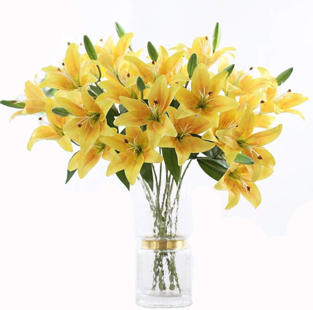 LNHOMY 6 Pack Artificial Lily Flowers Full Bloom Fake Latex