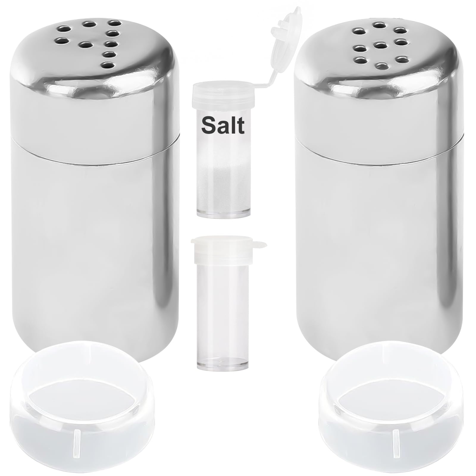 KufaerBeam Stainless Steel Mini 6Pcs Salt and Pepper Shakers Set with Plastic Cover for Home Kitchen BBQ Camping Perforated S and P Mini Spice Jars Outdoor Travel Small Condiment Set with Lids
