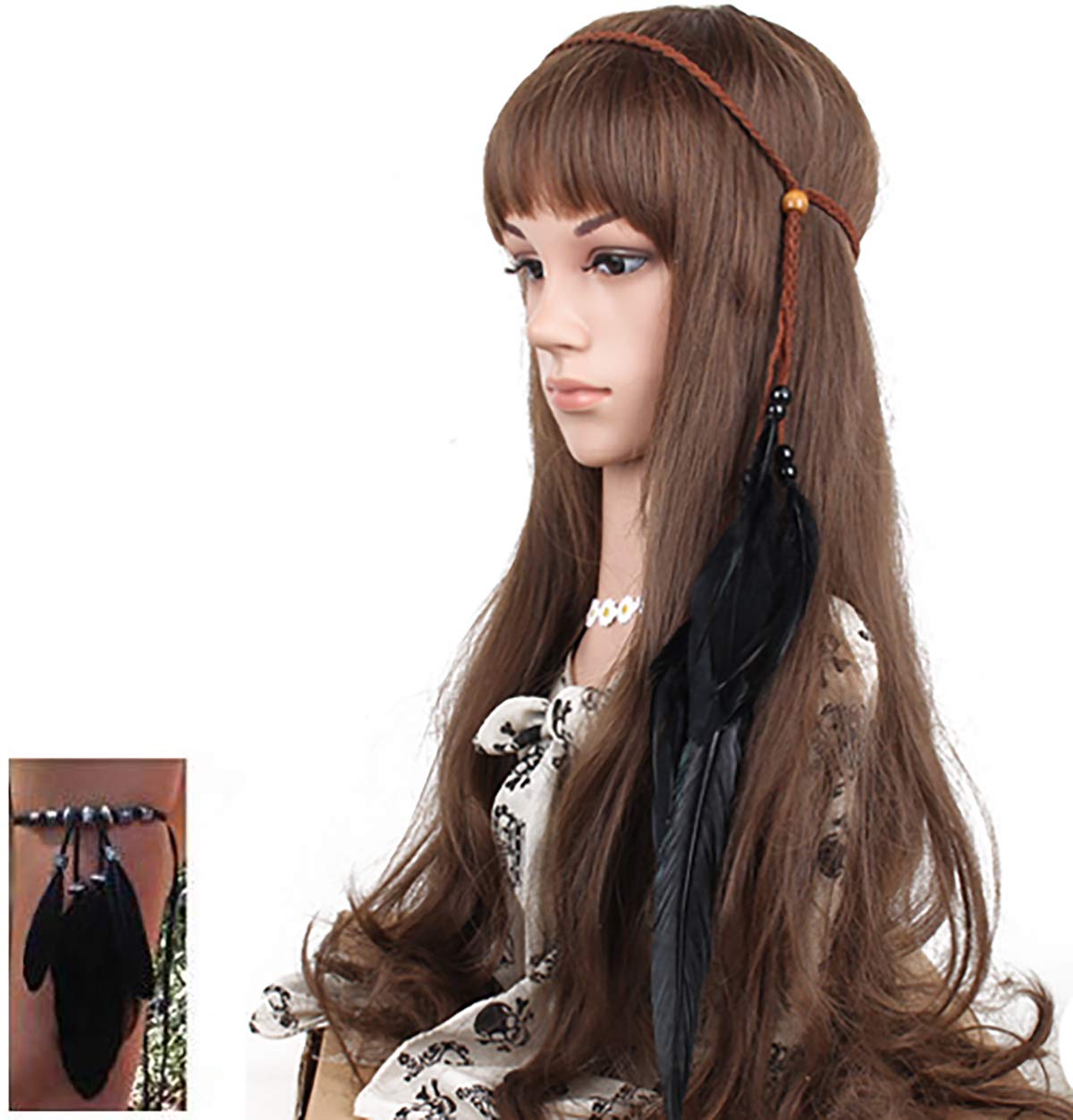 Fodattm Set of 2 Gypsy Hippie Feather Headband Headdress and Armband Bohemian Headwear Headpiece Handmade Tribal Indian Fascinator Feather Hairband Hair Accessories for Girls Women Lady (B#)