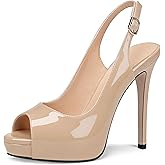 YODEKS Women's Peep Toe High Heel Slingback Pumps Platform Party Dress Shoes