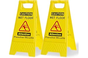 Wet Floor Sign,French/English for Business Caution Wet Floor/Attention Plancher Mouillé Foldable Sturdy Bilingual Double-Side