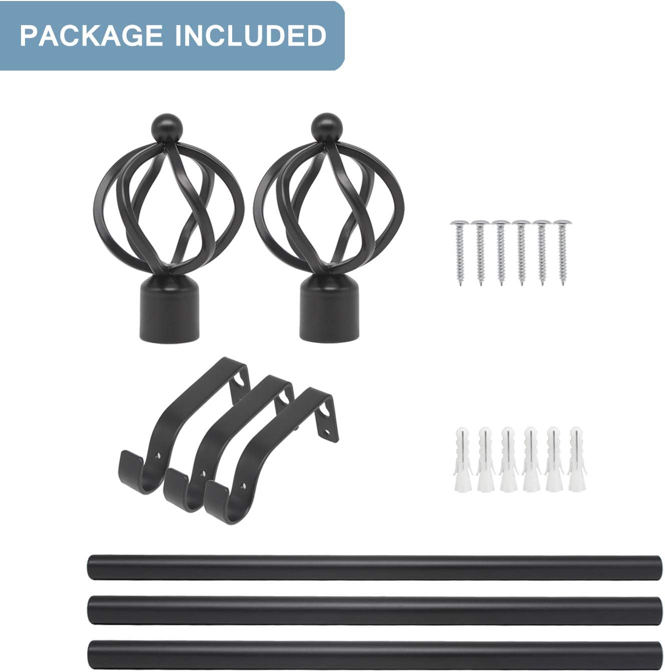 Window Curtain Rod with Twisted Cage Finials, 1" Diameter Decorative Window Treatment Single Rod Set, Adjusts from 22" to 42", Black Cafe Window Rods: Home Improvement