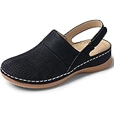 TEMOFON Shoes for Women Clogs Sandals: Comfortable Closed Toe Wedge Shoes Sling-Back Walking Mules with Arch Support Black Size 10