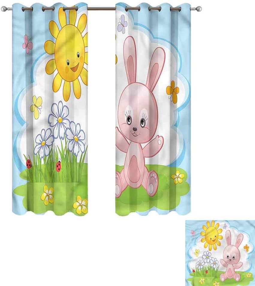 Cash Hoover Window Blackout Curtains Children,Cute Rabbit in Garden,Complete Darkness, Noise Reducing Curtain 50" Wx84 L,2 Panels
