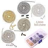 5 color 196 inch Ball Chain Necklaces 15 Foot - 3.2mm Ball (#6 Size) and 50 pcs ball chain connector clasps For Jewelry Findings Key Chains Tags Brag Tags Pendant Necklaces