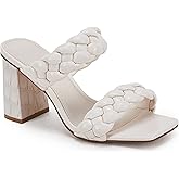 Syktkmx Womens Braided Heels Sandals Chunky Block Heel Double Strap Summer Dressy Sandal