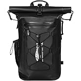 AFISHTOUR Waterproof Backpack for Men and Women - Roll-Top Floating Dry Bag Backpack for Kayaking, Rafting, Boating, Beach (Black)