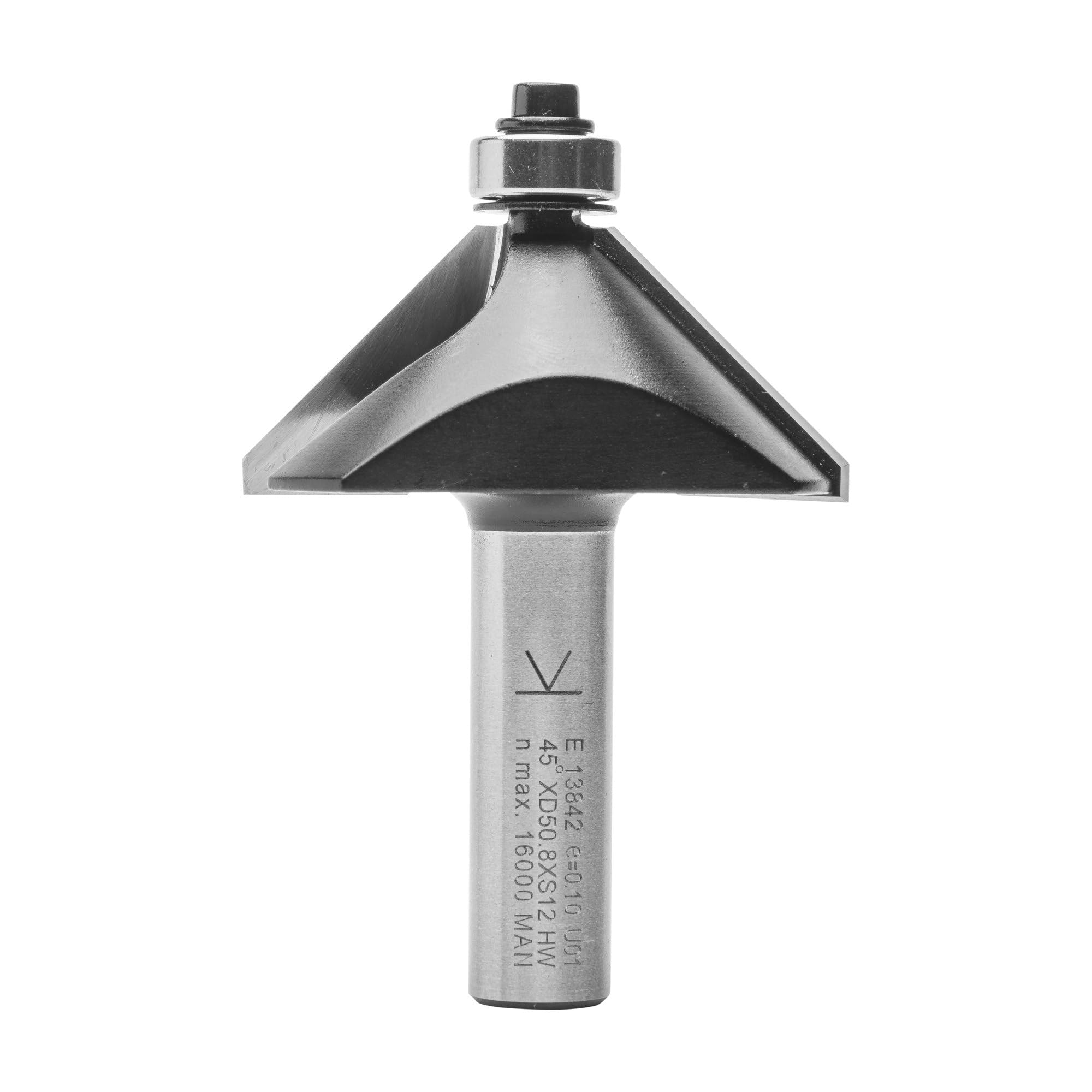 ENT 13842 Chamfer Cutter TC Shank (S) 12 mm, Diameter (D) 50,8 mm, NL 19 mm, E 45°, SL 40 mm, with Ball Bearing