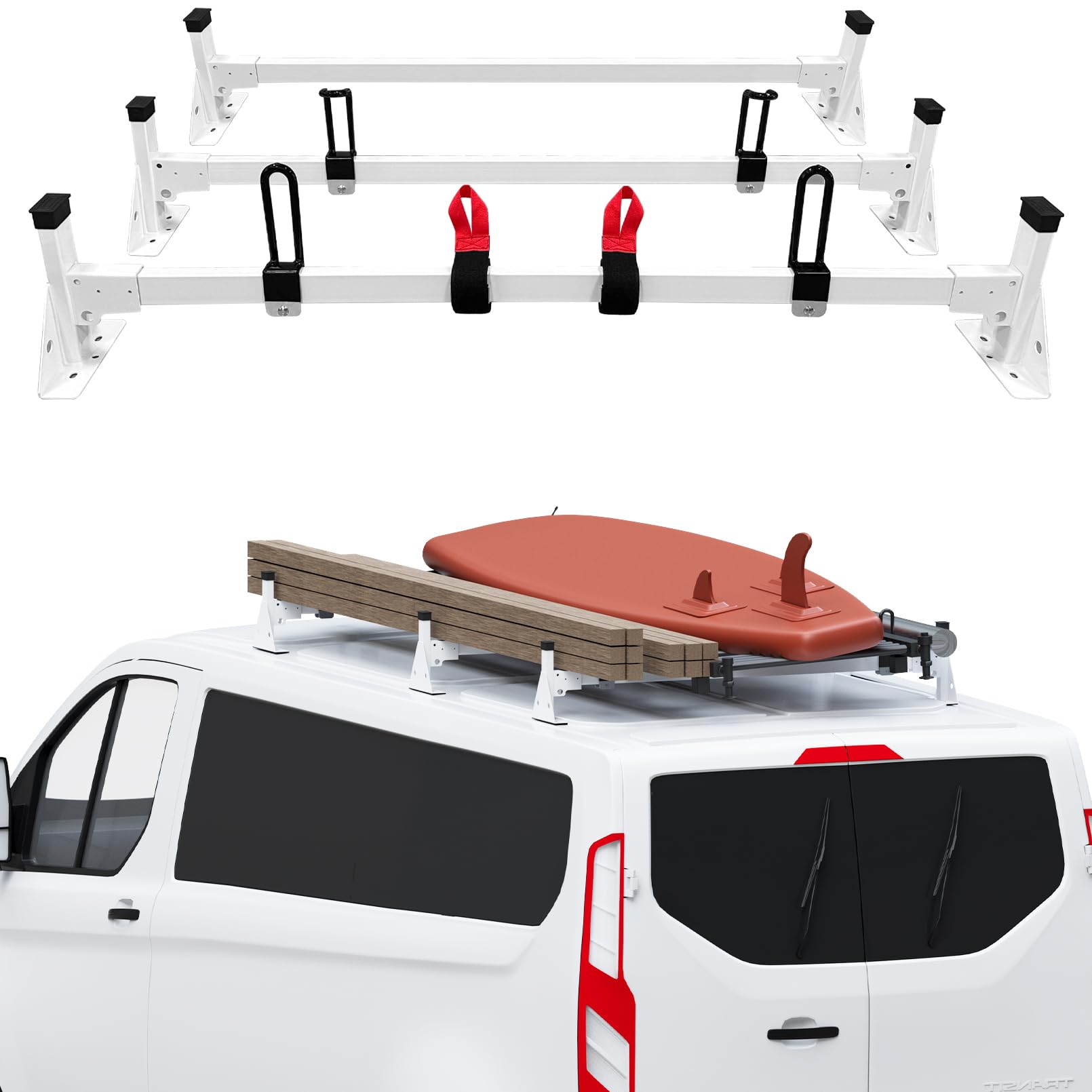 Photo 1 of Ladder Roof Rack Fit for Ford 2015-2025 Transit 150 250 350 Heavy Duty Ladder Roof Rack for Cargo Van, 750lbs Load Capacity (3 Crossbars)