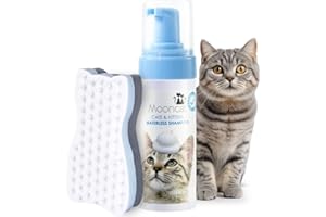 Mooncat Waterless Cat Shampoo+Cat Brush, Licking Safe Dry Shampoo for Cats, No Rinse Foam Cat Bath, Grooming for Cat, Kitten 