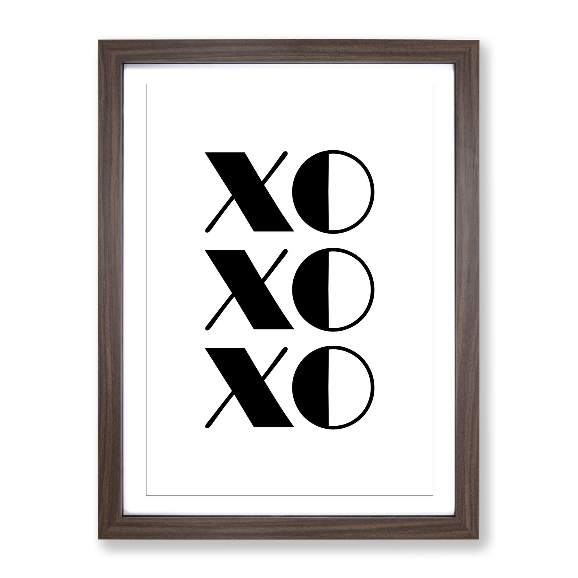 Kiss Hug Typography Quote Framed Wall Art Print, Ready to Hang Picture for Living Room Bedroom Home Office Décor, Walnut A4 (34 x 25 cm)