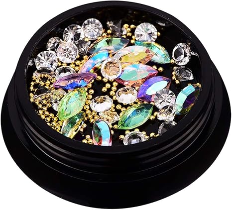 Amazon Digakdog ネイルアート パーツ ホログラム ジュエリー 4cm 素材 手芸 透明アクリル シャープボトム 透明ダイヤモンド スチールボールミックス 9色 Digakdog スタッズ 通販