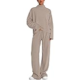 PRETTYGARDEN Women Spring Sweatsuits Two Piece Sets Mock Neck Long Sleeve Knit Tops Wide Leg Pants Lounge Set Travel Outfits