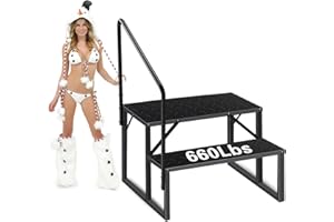 AYSIOFDY Pool Ladder Above Ground, Hot Tub Step with Handrails, Mobile Home Stair, 2 Step Ladder SPA Step, RV Step for Travel Trailers, Step for Outside 5th Wheel RV, Backyard Pool, Home, and Porch (2 Step)