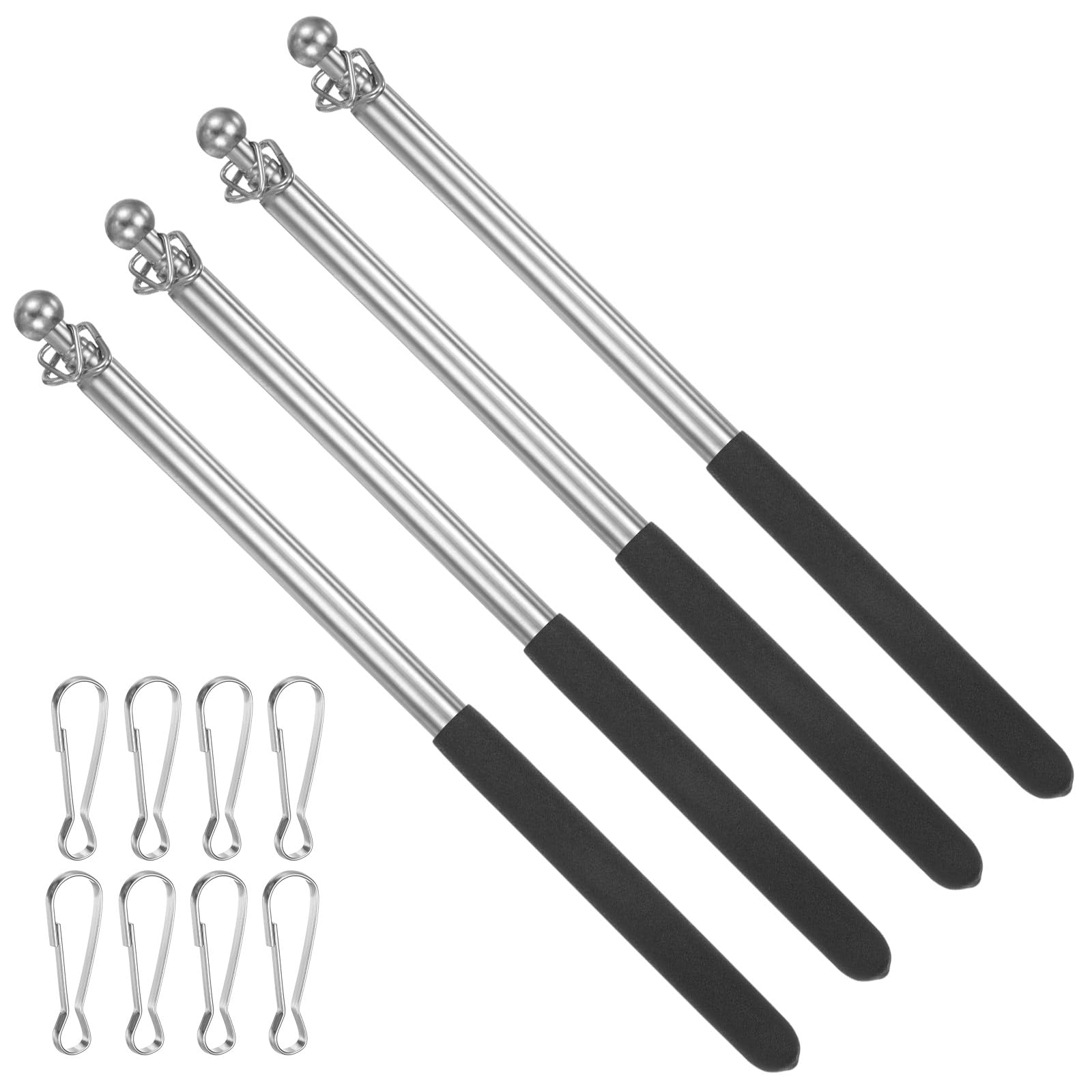 PATIKIL 3.3 Feet Telescopic Handheld Flagpoles, 4 Pack Stainless Steel Extendable Portable Guide Flag Pole with 2 Clips for Tour Guides Teacher Pointer, Black
