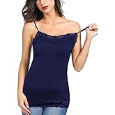 Kate Kasin Women's Adjustable Spaghetti Strap Lace Trim Cami Tunic Tank Top