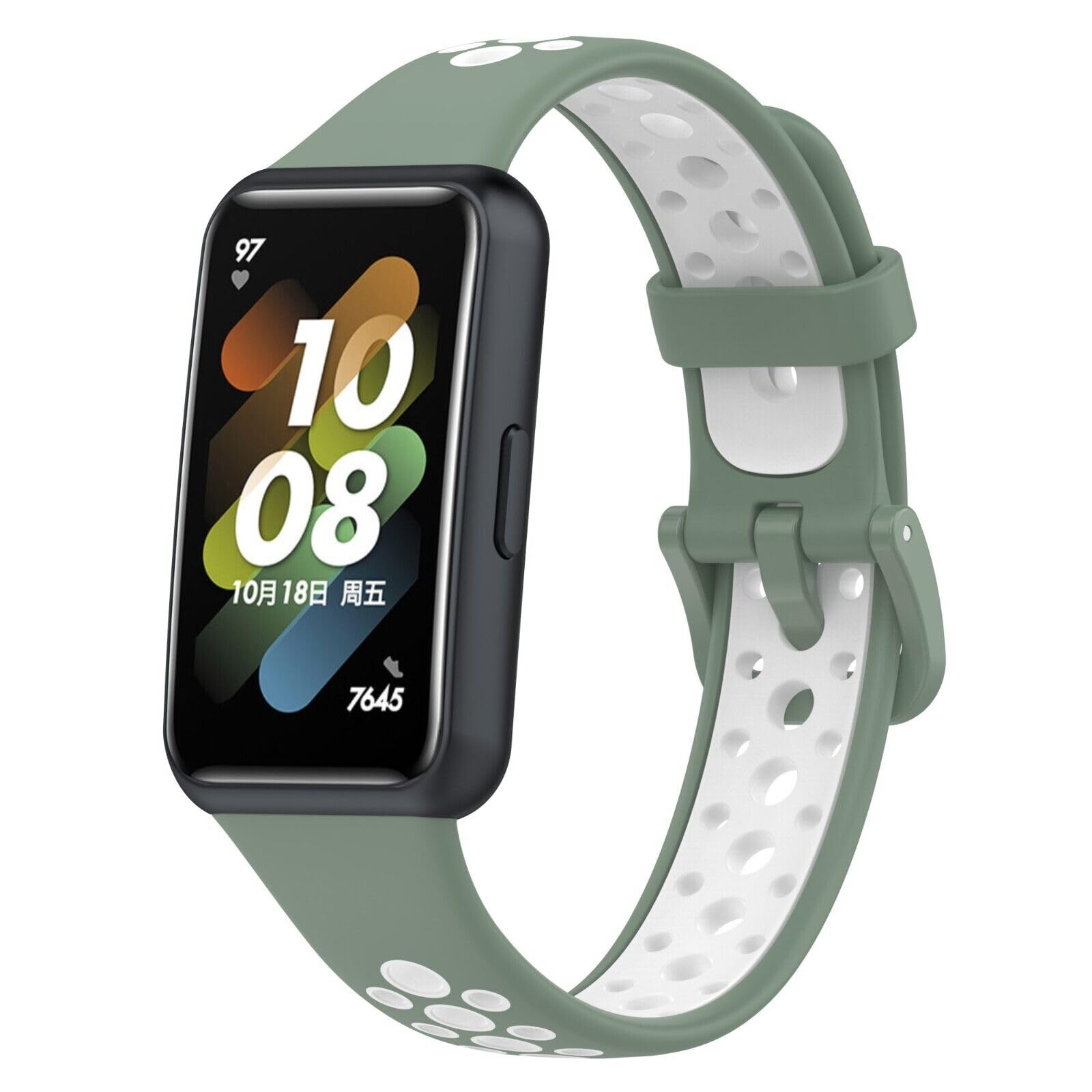 Panda Bobo For Huawei Band 7 (LEA-B19) Replacement Silicone Sport Watch band Strap (Light Green+White)