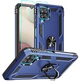 Aozuoton for Samsung Galaxy A12 Phone Case, Samsung A12 Case with HD Screen Protector, [Military Grade 16ft. Drop Tested] Ring Shockproof Protective Phone Case for Samsung Galaxy A12,Blue