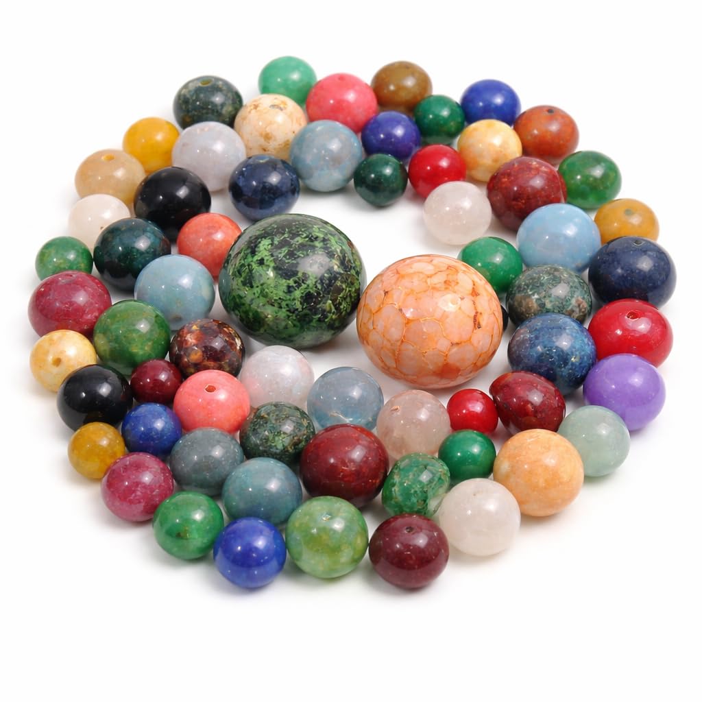 Gemstone beads round mix craft set, 8 ~ 16 mm, quartz, aventurine, bronzite, amethyst, jade, jasper, sodalite, unakite, turquoise, ruby in zoisite, obsidian, agate