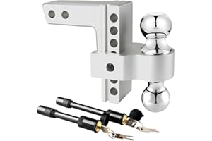 Kingfun Adjustable Trailer Hitch 2 Inch Receiver - 6" Rise/Drop Hitch, 2" & 2-5/16" Trailer Hitch Ball Mount, 12,000 LBS GTW Heavy Duty Hitch for Truck, Double Anti-Theft Stainless Steel Pin Locks