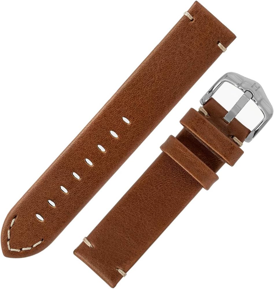 HirschRanger Retro Leather Parallel Watch Strap with Buckle in Gold Brown