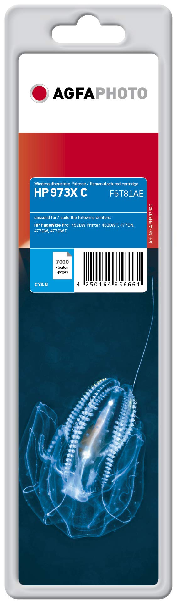 AgfaPhoto APHP973XC suitable for Hewlett Packard PWPRO452DW Ink cyan compatibel to F6T81AE/973X 110ml