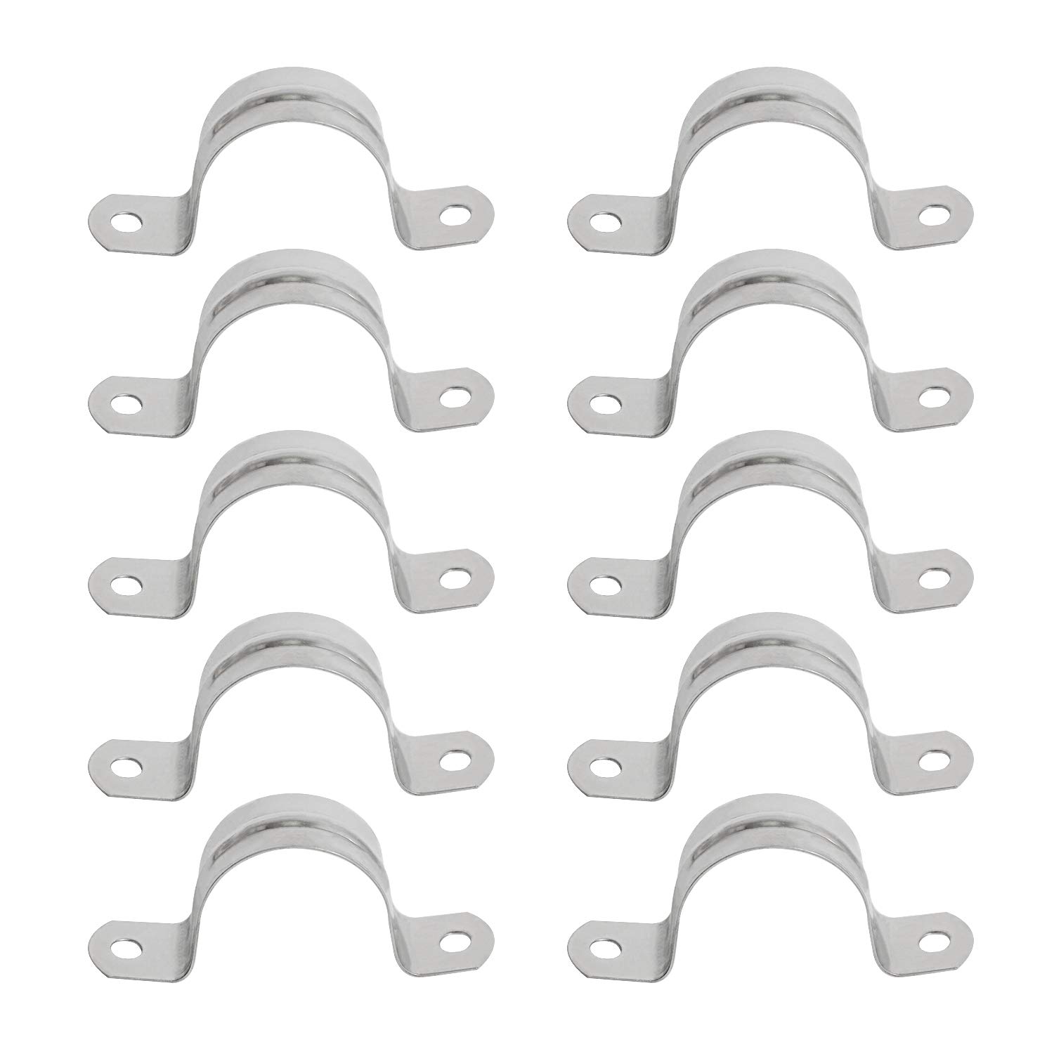 Aopin 32mm Rigid Pipe Strap Clamp 2 Holes Strap U Bracket Tube Strap Tension Clips 201 Stainless Steel, for Pipe Fixing, Silver, 10Pcs