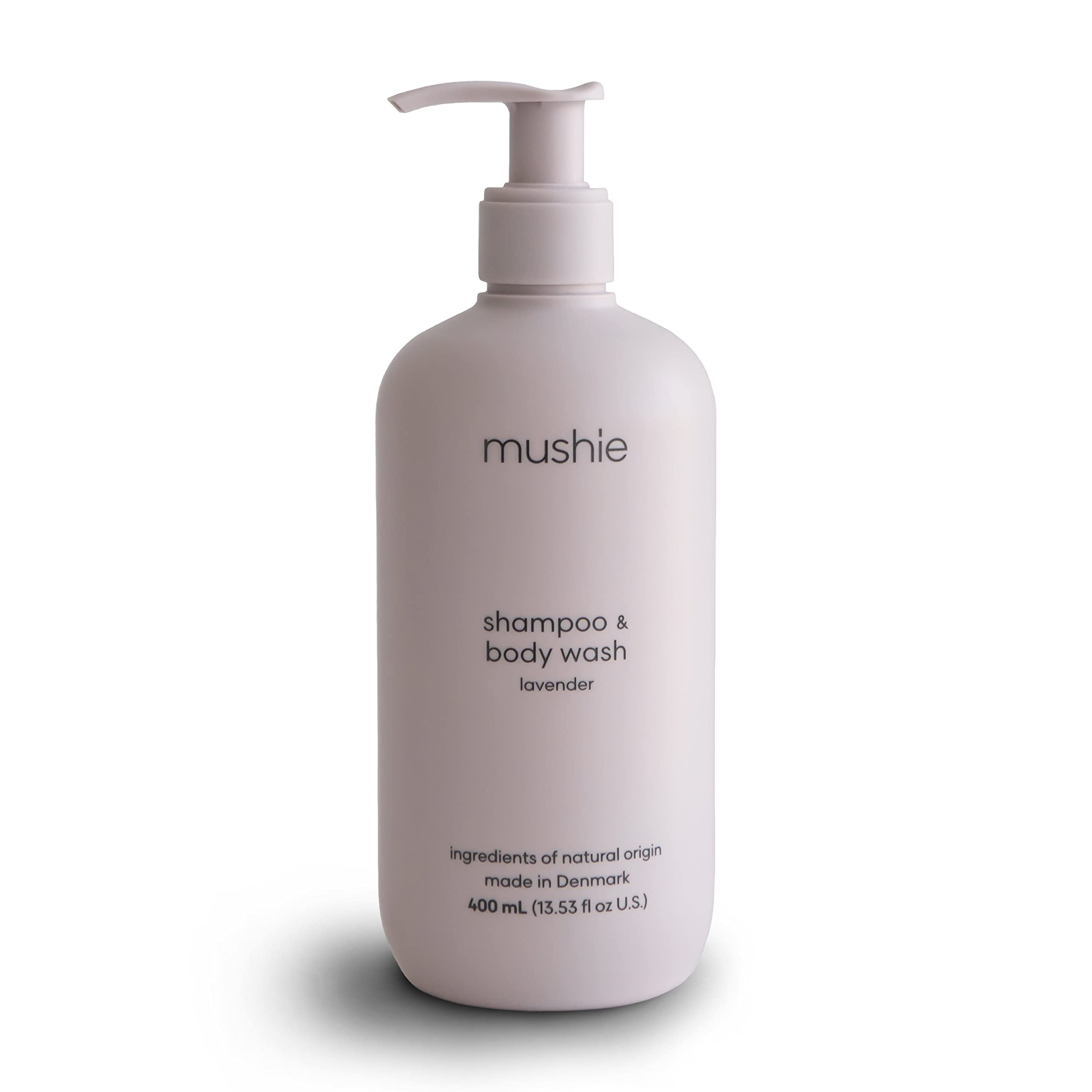 Mushie Baby Shampoo & Body Wash | 400mL Hair & Body Care Product | Made in Denmark | Safe for small children and kids | Certified COSMOS Organic | Lavender Scent