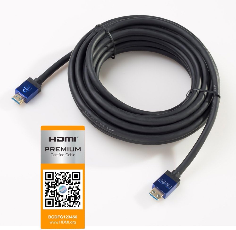 SlimHDMI 7.5m Premium Certified HDMI Cable with Secure Lock Connector (4K Ultra HD, Gold Plated, 1080p, 3D, High Speed, ARC)
