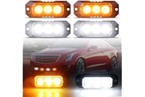 Raryloy 3-LED Surface Mount Strobe Lights for Trucks Car Vehicle Mini Grille Flashing Light Head Emergency Hazard Warning Grill Lamp Ultra Slim 4pcs Sync Feature (Amber&White)