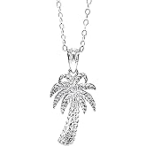 Charm America - Silver Tropical Palm Tree Pendant - 925 Sterling Silver- Silver Adjustable Necklace 16"-18" - Greats Gifts for Men and Women