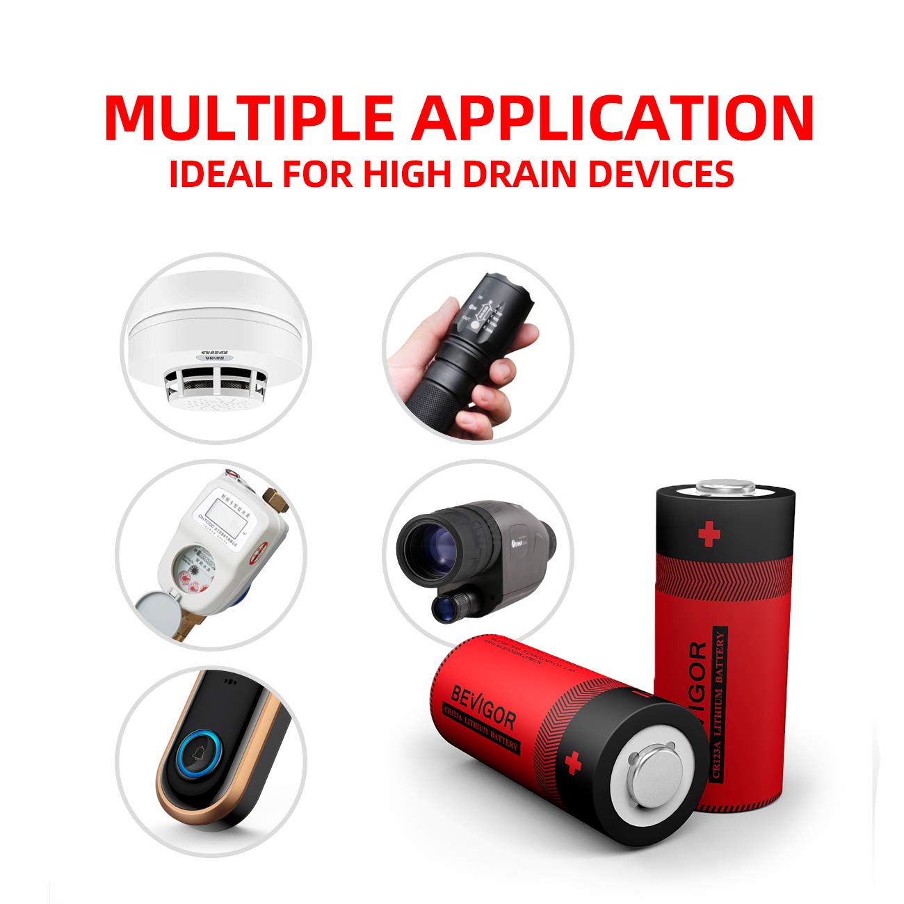 Bevigor CR123a 3v Lithium Battery, CR123a Battery, 10Pack 1500mAh 123 Batteries Lithium, CR123 Arlo Camera Battery, PTC Protected for Camera Flashlight Alarm Smart Sensor Microphones【Non-Rechargeable】