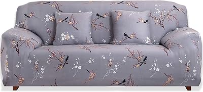Teynewer 1-Piece Fit Stretch Sofa Cover 2 Seater Grey Pattern