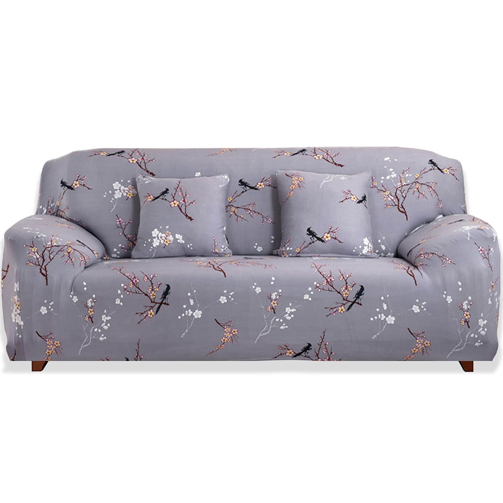 Teynewer 1-Piece Fit Stretch Sofa Cover, Sofa Slipcover Elastic Fabric Printed Pattern Chair Loveseat Couch Settee Sofa Covers Universal Fitted Furniture Cover Protector (3 Seater, Grey Pattern)