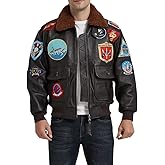 Mens Top Aviator USAAF Pilot Flying Tom Multiple Patches G1 Bomber Jacket Fur Collar Brown Bomber Leather Jacket