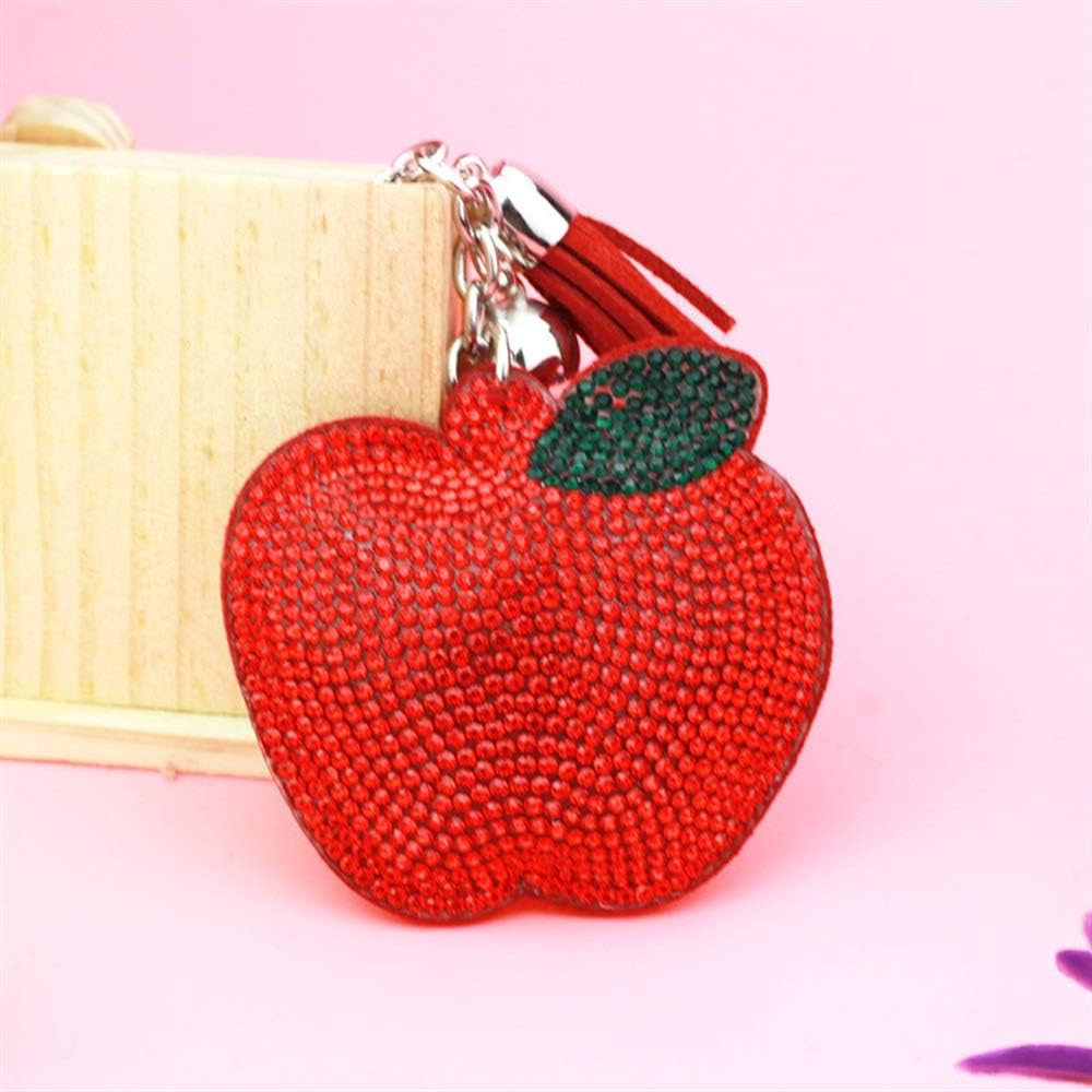 Speedmar Cuddly Loveable Keychain Toy Rhinestone Apple Pendant Flannel Keyring Purse Hand Bag Car Charm Keychain Gift (Red)