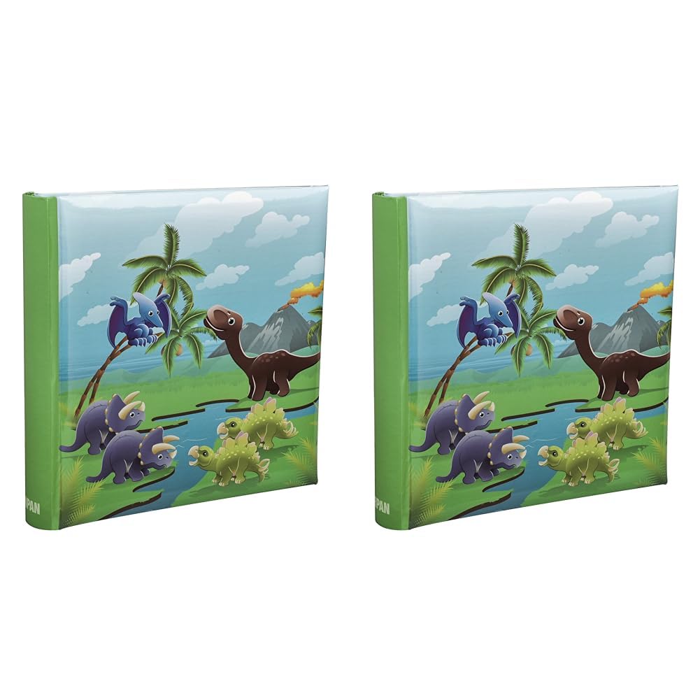 Arpan 4 x 6'' Kids Cute Dinosaurs in Prehistoric Scene Slip In Memo Childrens Photo Album For 200 Photos (Pack of 2)