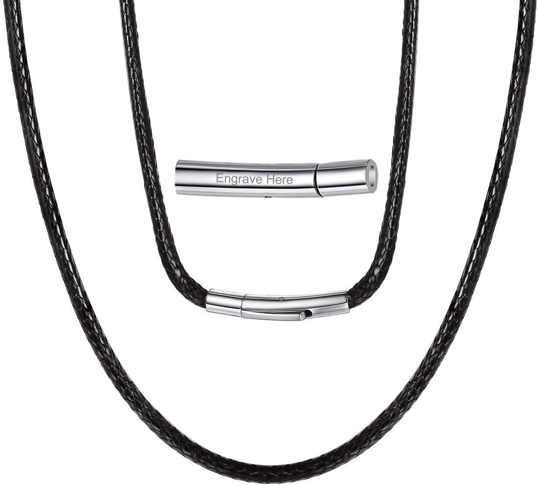 ChainsProMen Waterproof Braided Leather Necklace Wax Rope Chain, Customize Available, 2/3mm Width, With Snap Clasp, 16”18" 20" 22" 24" 26" 28" 30"-Send Gift Box