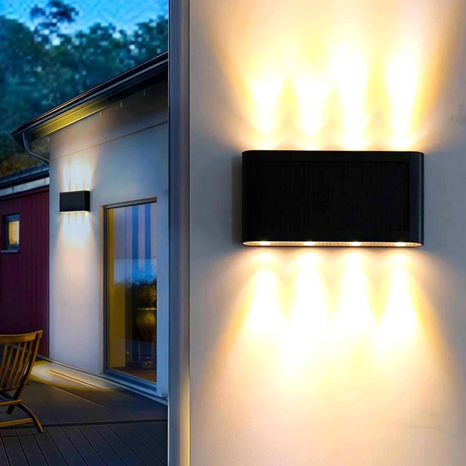 Photo 1 of KelvinLux 2 Pack Solar Wall Lights Outdoor, 3000K Warm White, Waterproof, Stylish Mordern Lights, Bright Solar Up and Down Wall Sconce Lighting with 8 LED for Exterior, Porch, Patio, Fence, Garage