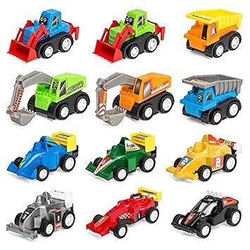 HARDI THRIVE Construction Vehicle - Dumper JCB Cement Mixer Racing Car Jeep Transport Truck Garbage Truck Container Crain - Unbreakable ABS Plastic Friction Powered Kids Automobile Toy Set (of 12)