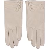 Nappaglo Nappa Leather Gloves Warm Lining Winter Button Decoration Lambskin for Women