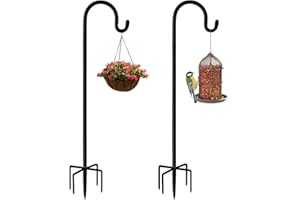 MAXZONE 48 Inch Outdoor Shepherd Hook with 5 Prong Base, Bird Feeder Pole Stand, Adjustable Heavy Duty Garden Hanging Stake for Solar Light Plant Hanger Wedding Decor, Matte Black