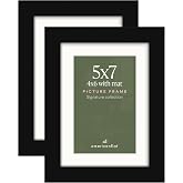 Americanflat 5x7 Picture Frame 2-Pack - Matted to 4x6 - Black | Engineered Wood construction, Shatter-resistant glass, wall or tabletop display with included easel, use with or without mat