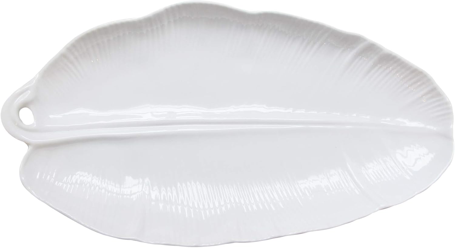 Trina Turk Melamine Serving Tray Stylish Indoor & Outdoor Platter for Home Entertaining, Cocktail Hour & Snacks- Decorative Display for Jewelry, Candles & Barware, Leaf, White