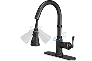 HOIGY Oil Rubbed Bronze Bar Sink Faucet Single Hole or 3 Hole, 3 Modes Wet Bar Faucet with Pull Down Sprayer, Single Handle Swivel Bar Faucets for Sink with Deck Plate